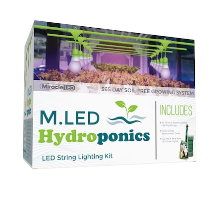 Miracle Led Absolute Daylight Hydroponics LED Indoor Grow Light Kit, 2-Socket, Red&Blue Spec, 100W, Timer, 6PK 802477